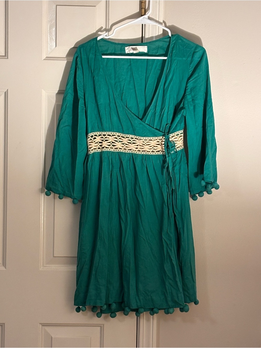 Teal Wrap Dress with Crochet Waist